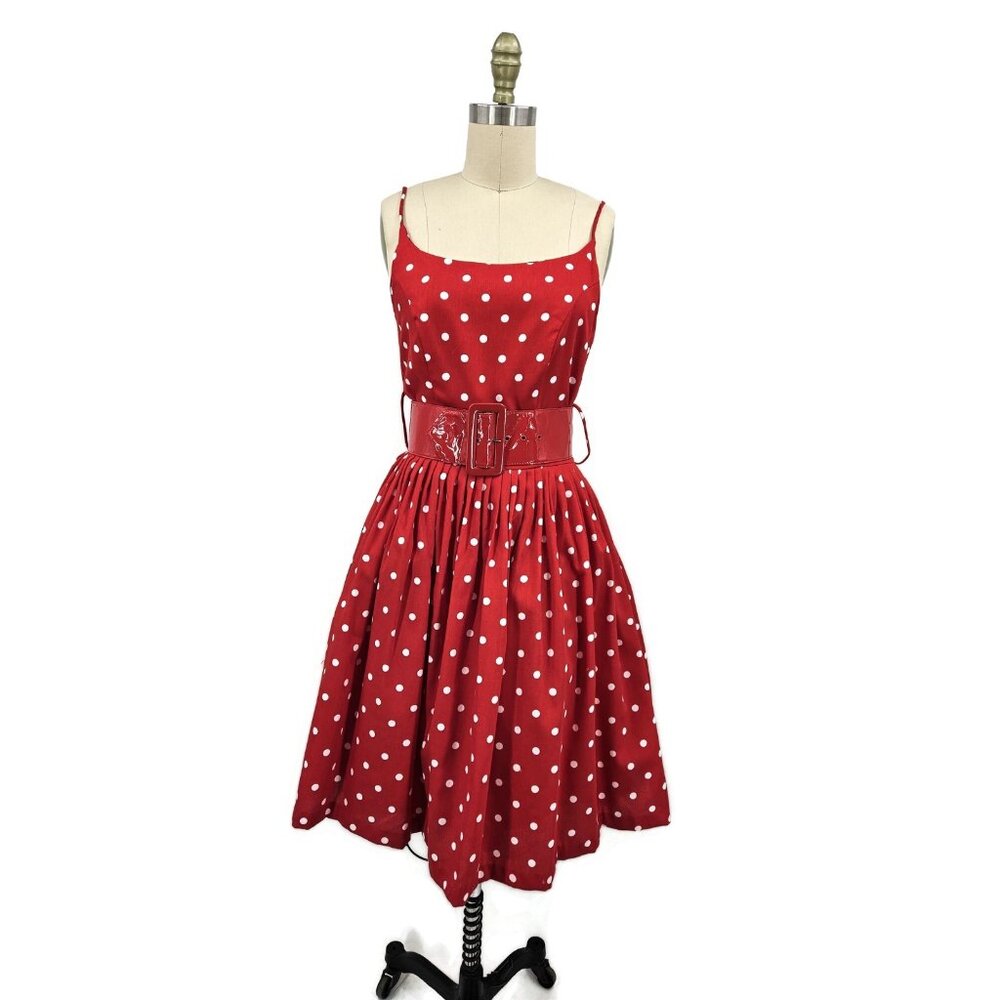 Vtg Geary Roark Kamisato Red & White Polka Dot Party Dress Womens 6 Belt Cotton